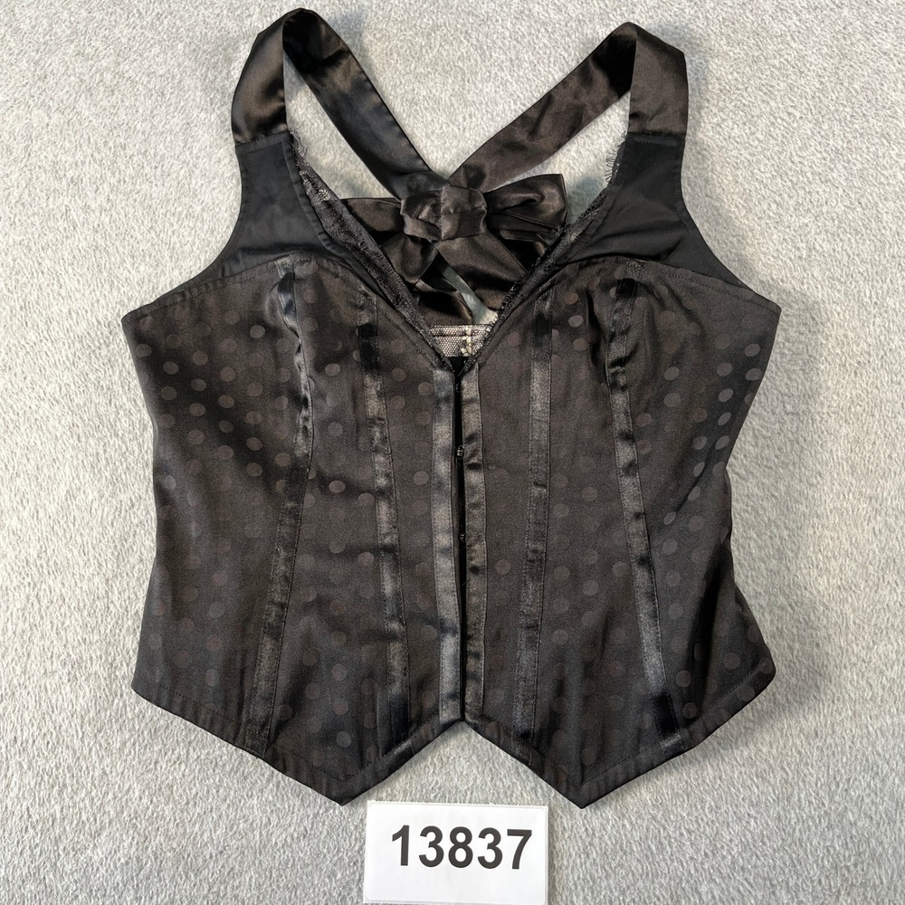 Guess Jeans Corset Top Women Medium Black Excellent Polka Dot Satin Bow Y8428800